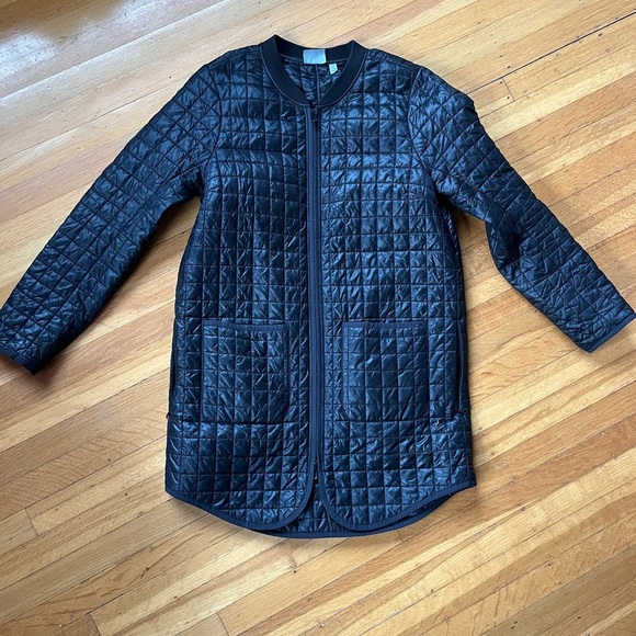 Athleta Jackets & Blazers - Athleta quilted long black car coat jacket bomber M double zipper normcore prep